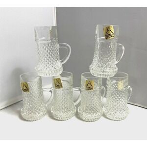 Vintage OBERGLAS Shot Glass Set 6 Austria Diamond Pattern NOS Midcentury Barware